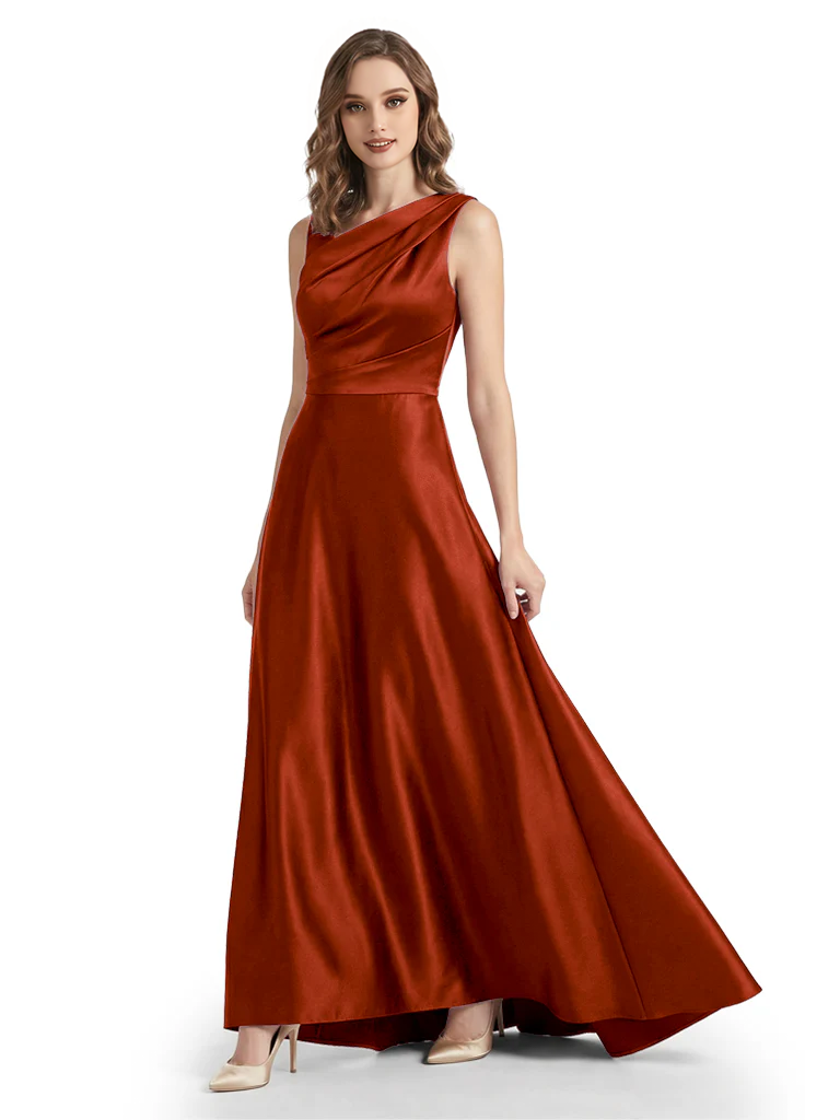 Stunning Asymmetrical Neckline Sleeveless A-Line Satin Formal Dress For Mother Of The Bride