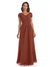 Elegant Short Sleeves Beaded Pleats A-line Floor-Length Mother of The Bride Dresses
