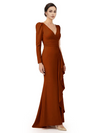 V-Neck Long Sleeves Ruffle Crepe Mother Of The Groom Dress Mermaid
