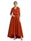 Modern High-Low 3/4 Sleeves Satin Mother Of The Bride Dress With Bow Knot