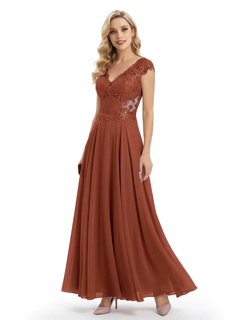 Beautiful Cap Sleeve Lace Chiffon A-Line Mother of the Bride dresses
