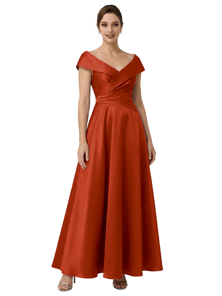 Sophisticated Off Shoulder Sleeveless A-Line Satin Mother Of The Bride Dress
