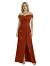 Off The Shoulder Mother Of The Groom Dresses Side Slit Satin Ruched A-Line Gown