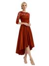 Elegant Boat Neck Satin Lace Mother Of The Bride Dresses High-Low A-Line Gowns