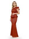 Elegant Scoop Ruffle Satin Mermaid Mother Of The Bride Dress