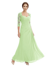 Sweetheart Ruched Lace 3/4 Sleeves A-Line Chiffon Mother Of The Groom Dress