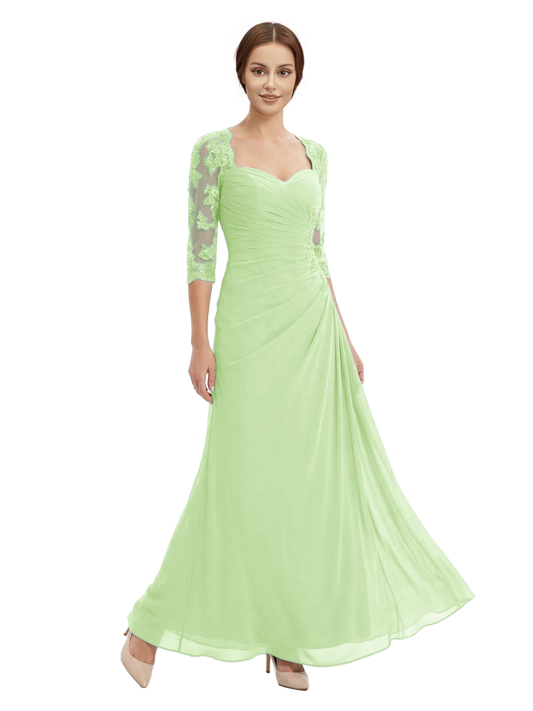 Sweetheart Ruched Lace 3/4 Sleeves A-Line Chiffon Mother Of The Groom Dress