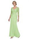 Mother of The Bride Gown V-Neck Half Sleeve Lace Chiffon Trumpet Maxi Dress Unique Sophisticated