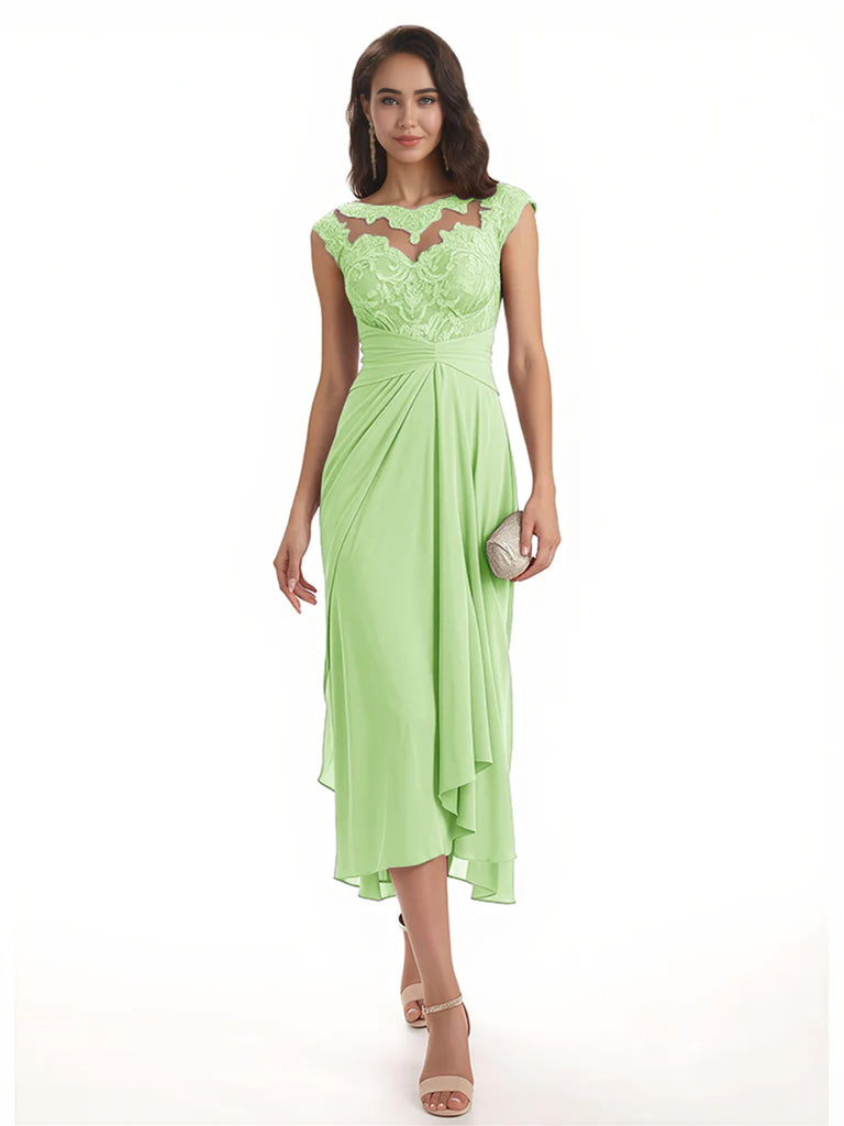 Elegant Bell Sleeves Chiffon A-line Midi Mother of The Bride Dresses