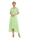 Unique Flutter Sleeves Lace Beaded Short Mother of the Groom Dresses