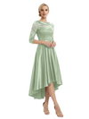 Elegant Boat Neck Satin Lace Mother Of The Bride Dresses High-Low A-Line Gowns