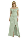 Off The Shoulder Mother Of The Groom Dresses Side Slit Satin Ruched A-Line Gown
