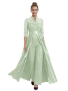 Mother of The Groom Outfit V-Neck 3/4 Sleeve Lace Pantsuit Satin Overskirt