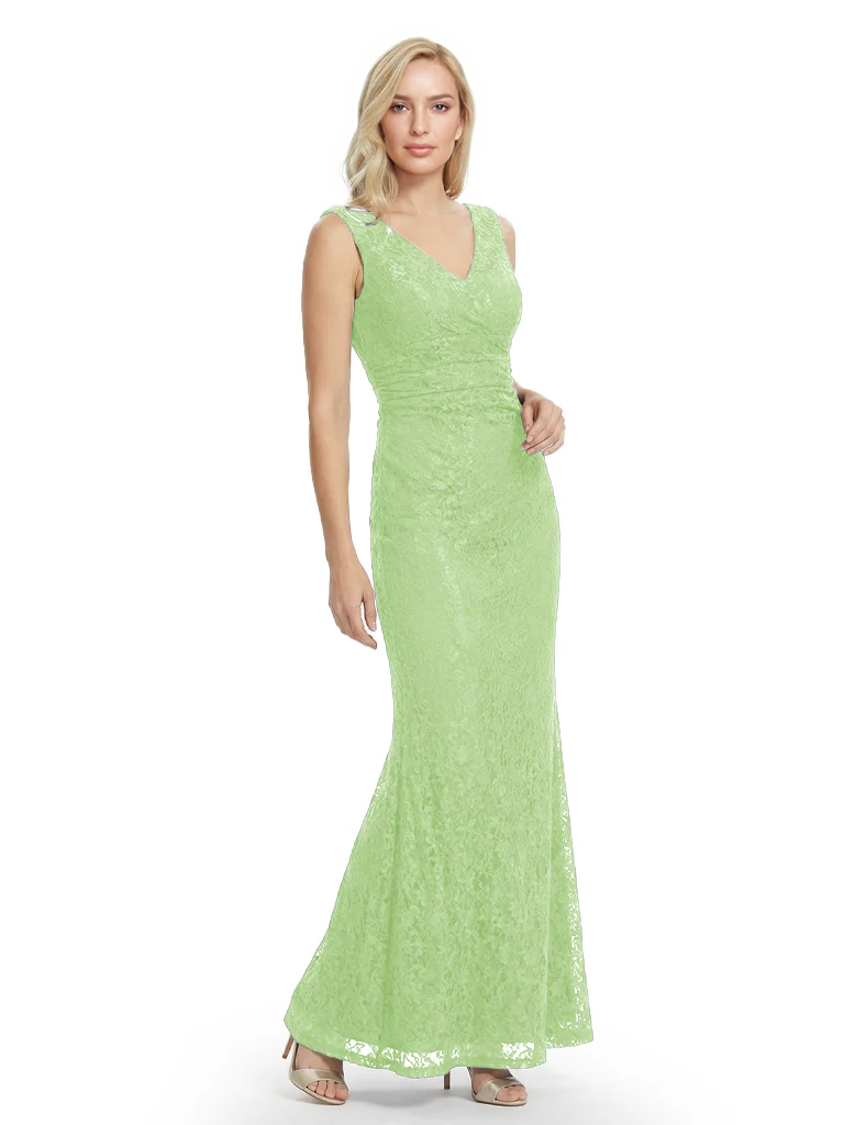 Mother of The Bride Dresses V-Neck Sleeveless Lace Mermaid Maxi Gown Elegant Flowy Formal Wedding Event Dress