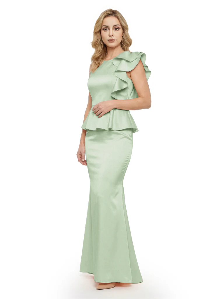Elegant Scoop Ruffle Satin Mermaid Mother Of The Bride Dress
