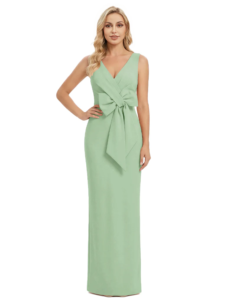 V-Neck Sheath Sleeveless Mother of The Bride Dress Crepe