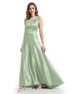 Stunning Asymmetrical Neckline Sleeveless A-Line Satin Formal Dress For Mother Of The Bride