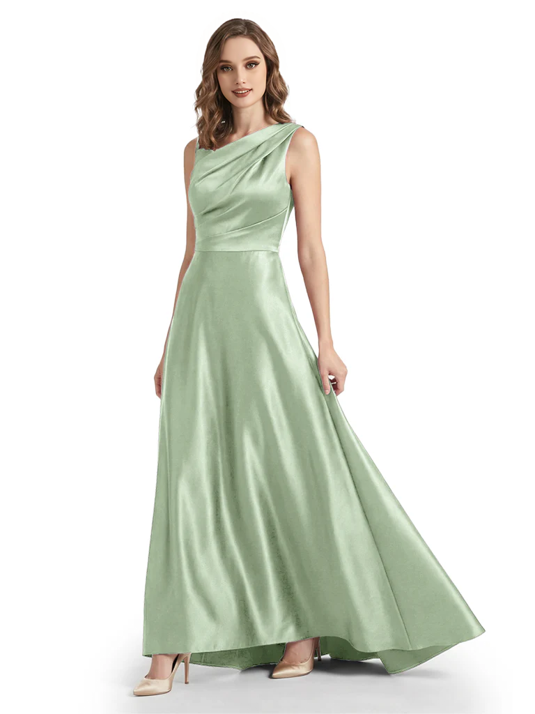 Stunning Asymmetrical Neckline Sleeveless A-Line Satin Formal Dress For Mother Of The Bride