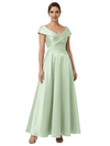 Sophisticated Off Shoulder Sleeveless A-Line Satin Mother Of The Bride Dress