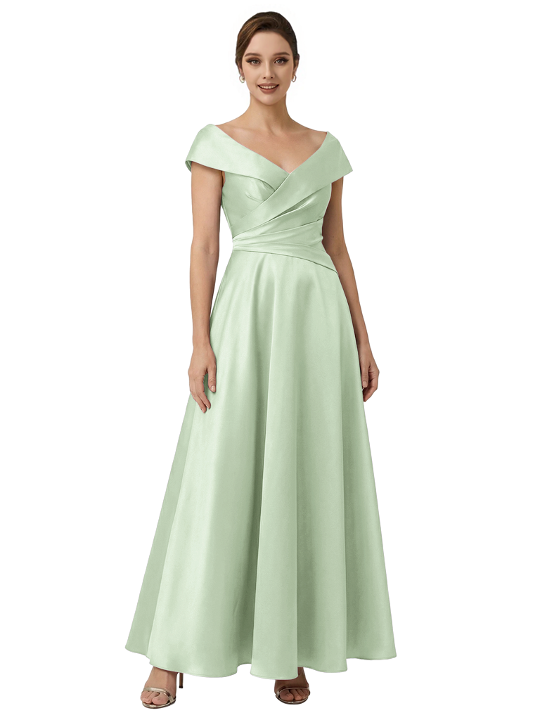 Sophisticated Off Shoulder Sleeveless A-Line Satin Mother Of The Bride Dress