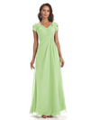 Elegant Short Sleeves Beaded Pleats A-line Floor-Length Mother of The Bride Dresses