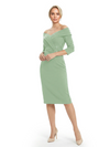 Mother of The Groom Dresses Off The Shoulder 3/4 Sleeve Satin Sheath Midi Dress Pretty Lace Detailed Formal Bridal Party Attire