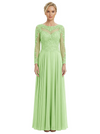 Mother of The Bride Dresses Scoop Long Sleeve Lace Chiffon Maxi Gown Pretty Embroidered Formal Wedding Event Attire