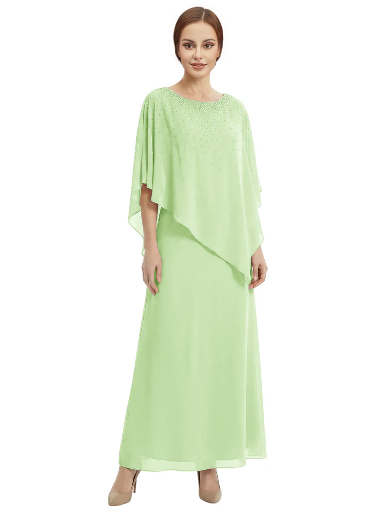 Classy Beaded Chiffon Overlay Poncho Style Mother of the Bride Gown