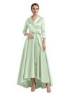 Modern High-Low 3/4 Sleeves Satin Mother Of The Bride Dress With Bow Knot