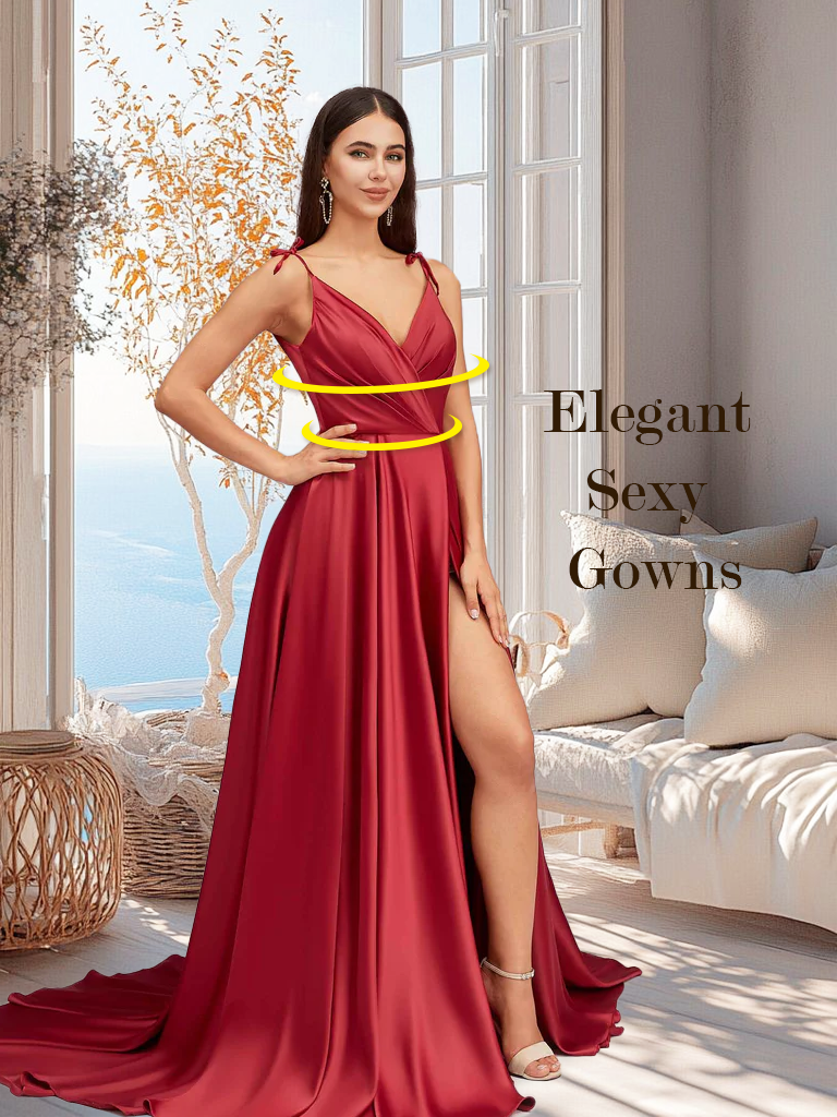 Elegant Spaghetti Straps V-neck Long Soft Satin Side Slit Bridesmaid Dresses