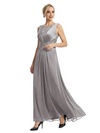 Mother of The Bride Dresses Scoop Sleeveless Lace Chiffon Maxi Gown Classy Ruched Formal Wedding Event Dress