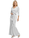 Mother of The Bride Dress Elegant V-Neck 3/4 Sleeve Satin Trumpet Maxi Gown