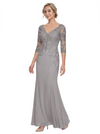 Mother of The Bride Gown V-Neck Half Sleeve Lace Chiffon Trumpet Maxi Dress Unique Sophisticated