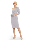Mother of The Groom Dresses Off The Shoulder 3/4 Sleeve Satin Sheath Midi Dress Pretty Lace Detailed Formal Bridal Party Attire