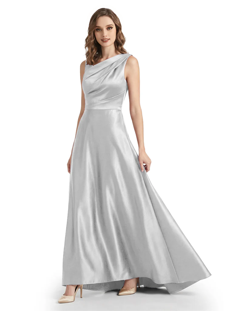 Stunning Asymmetrical Neckline Sleeveless A-Line Satin Formal Dress For Mother Of The Bride