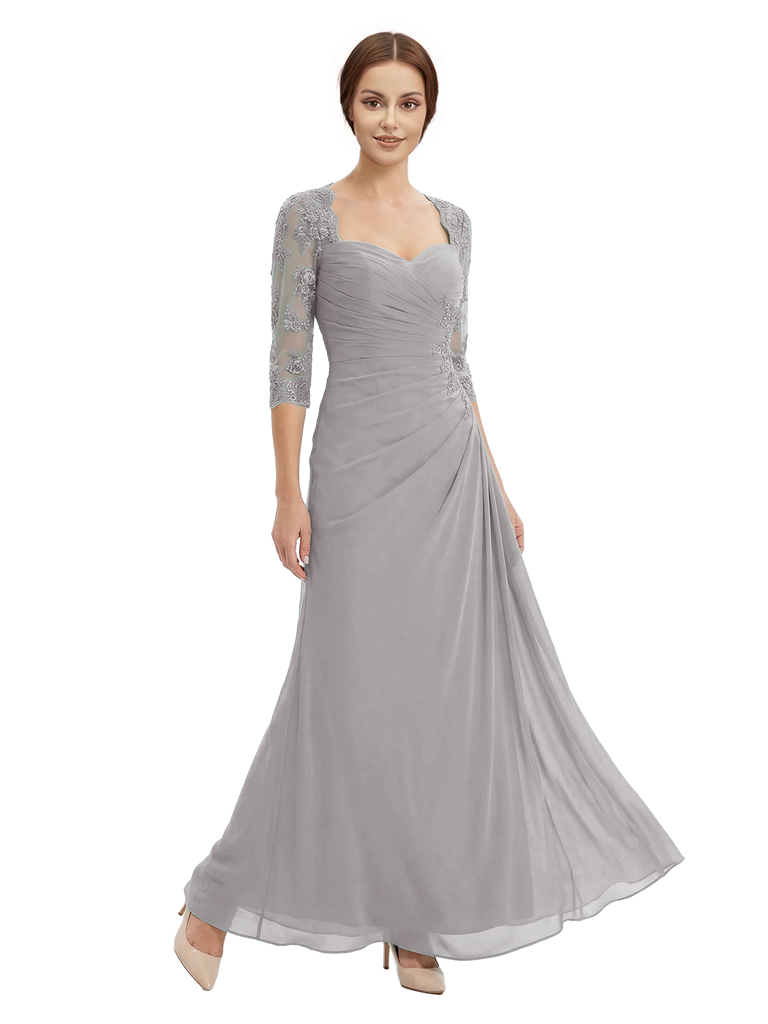 Sweetheart Ruched Lace 3/4 Sleeves A-Line Chiffon Mother Of The Groom Dress