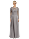 Mother of The Bride Dresses Scoop Long Sleeve Lace Chiffon Maxi Gown Pretty Embroidered Formal Wedding Event Attire