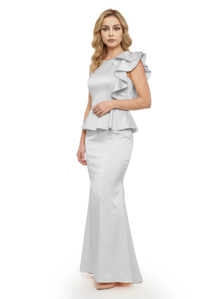 Elegant Scoop Ruffle Satin Mermaid Mother Of The Bride Dress
