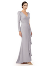 V-Neck Long Sleeves Ruffle Crepe Mother Of The Groom Dress Mermaid