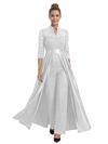 Mother of The Groom Outfit V-Neck 3/4 Sleeve Lace Pantsuit Satin Overskirt