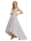 Mother of The Groom Dress Fancy Cap Sleeve Crepe High-Low A-Line Gown Elegant Belt Accent