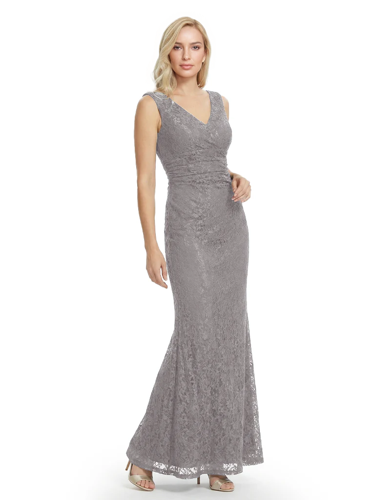 Mother of The Bride Dresses V-Neck Sleeveless Lace Mermaid Maxi Gown Elegant Flowy Formal Wedding Event Dress