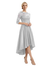 Elegant Boat Neck Satin Lace Mother Of The Bride Dresses High-Low A-Line Gowns