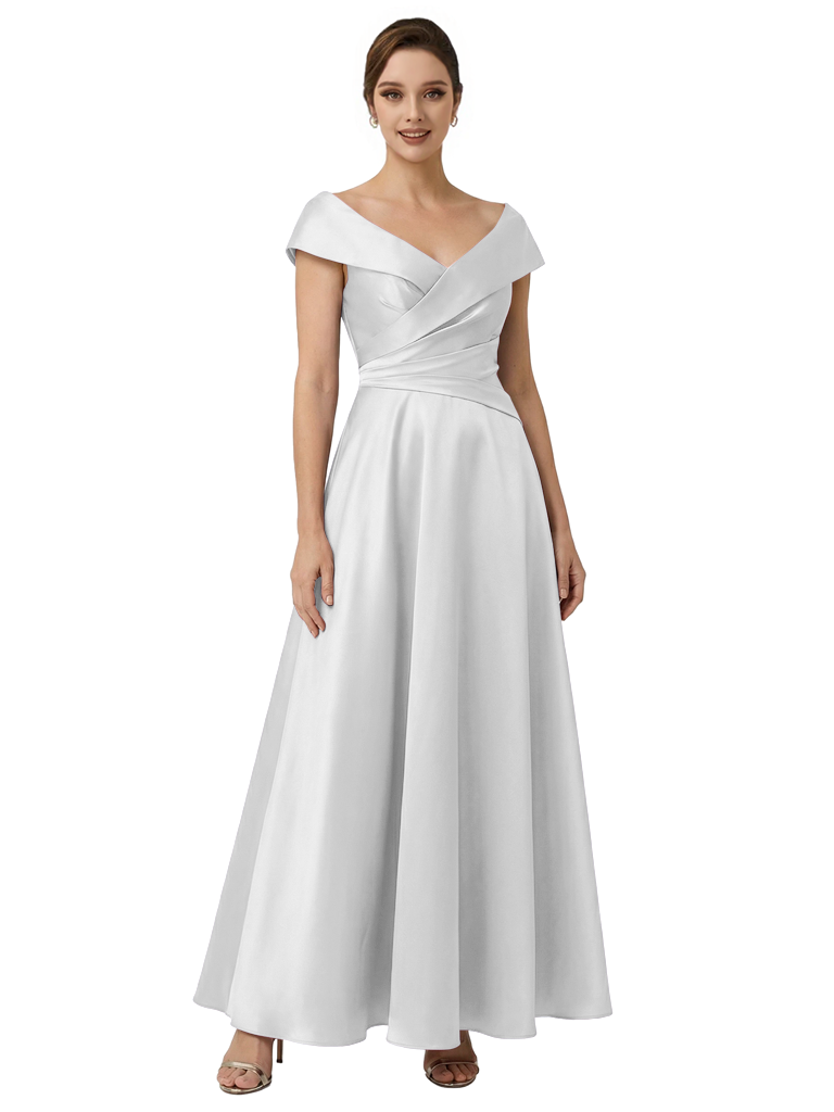 Sophisticated Off Shoulder Sleeveless A-Line Satin Mother Of The Bride Dress