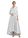 Modern High-Low 3/4 Sleeves Satin Mother Of The Bride Dress With Bow Knot