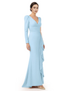 V-Neck Long Sleeves Ruffle Crepe Mother Of The Groom Dress Mermaid