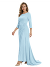 Mother of The Groom Dress Elegant Crew Scoop 3/4 Sleeve Crepe Maxi Gown Pleated Detail Classy Look
