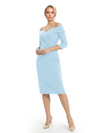 Mother of The Groom Dresses Off The Shoulder 3/4 Sleeve Satin Sheath Midi Dress Pretty Lace Detailed Formal Bridal Party Attire