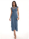 Elegant Bell Sleeves Chiffon A-line Midi Mother of The Bride Dresses