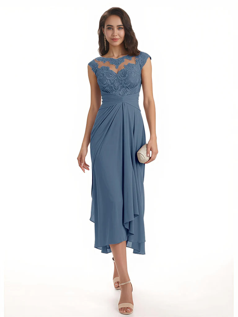 Elegant Bell Sleeves Chiffon A-line Midi Mother of The Bride Dresses